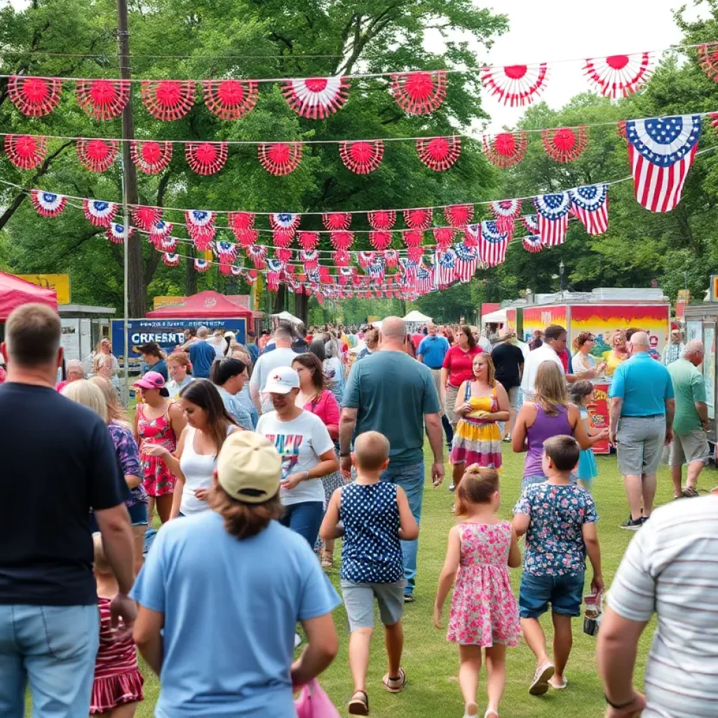 Families celebrating Labor Day in Grand Rapids park with food vendors and activities.