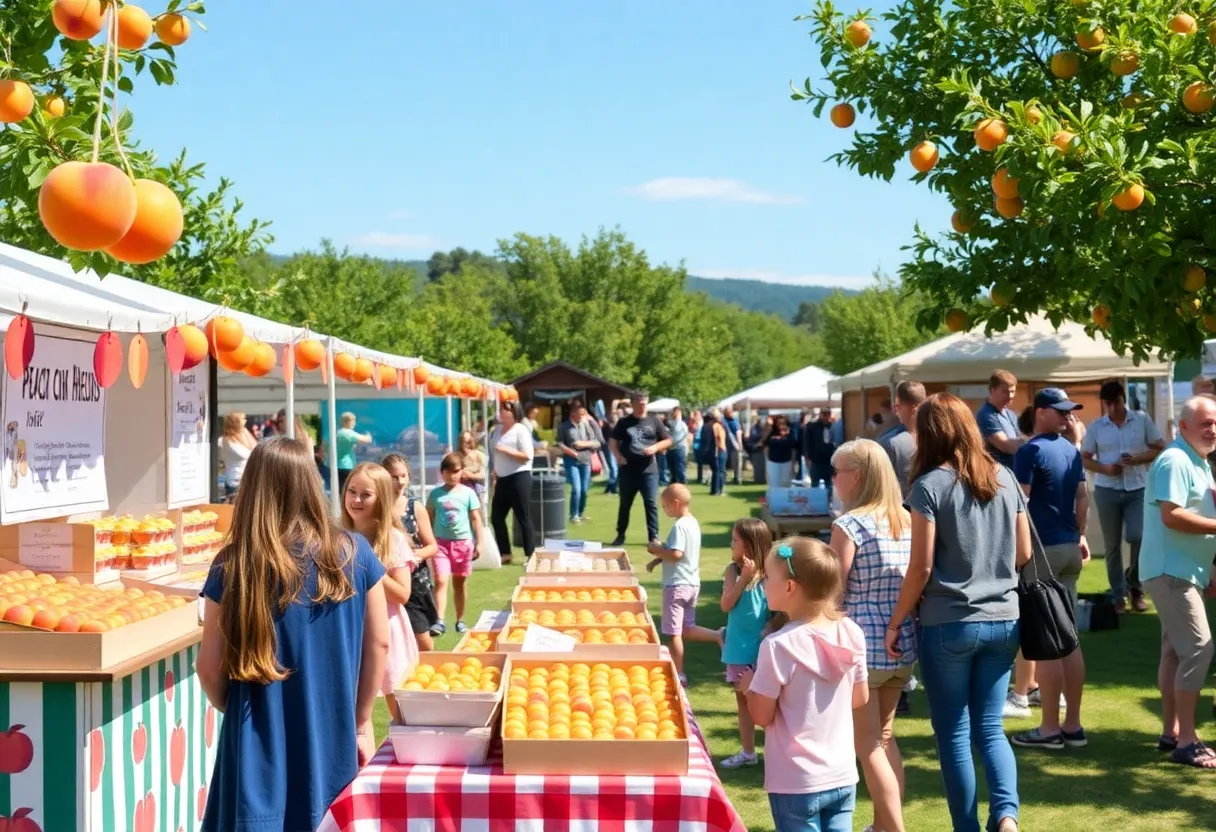 Families enjoying the Peach Festival with activities and peach-themed treats in Grand Rapids