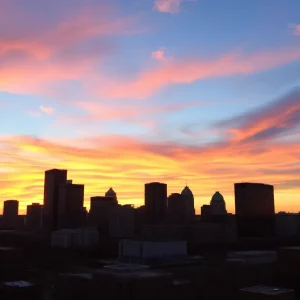 A stunning sunset over the Grand Rapids skyline