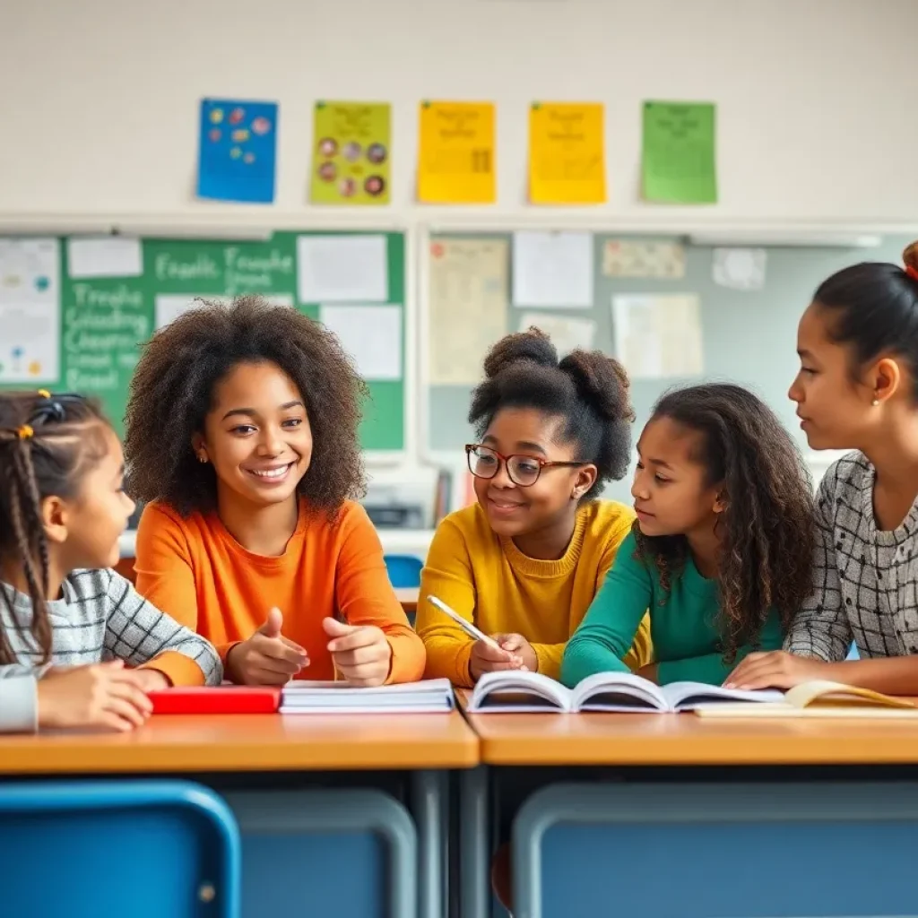 Teachers interacting with students in a classroom setting