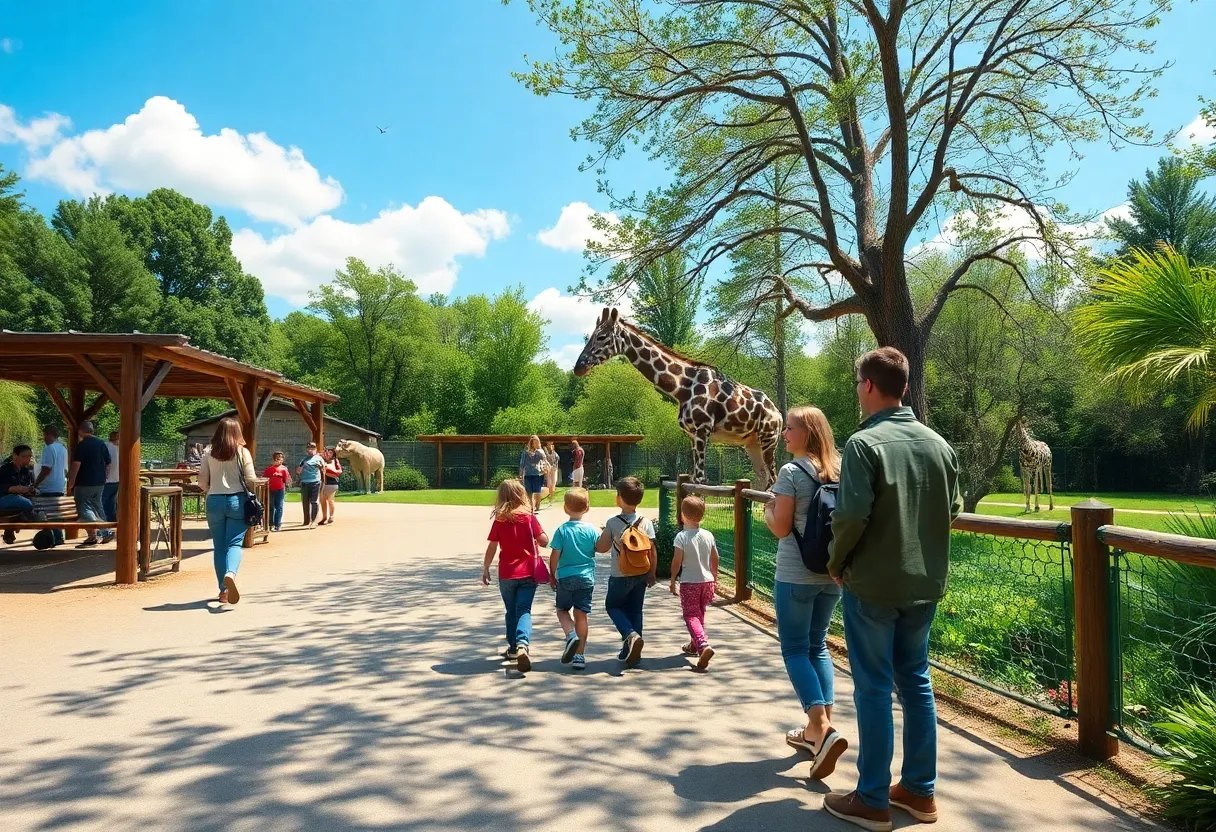 Families enjoying a day at the zoo with an emphasis on safety.