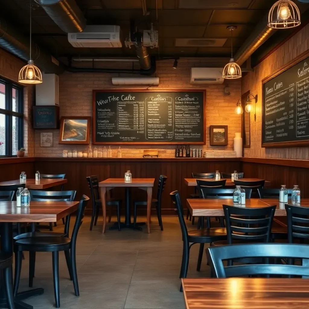 Interior of The Green Well restaurant with empty tables