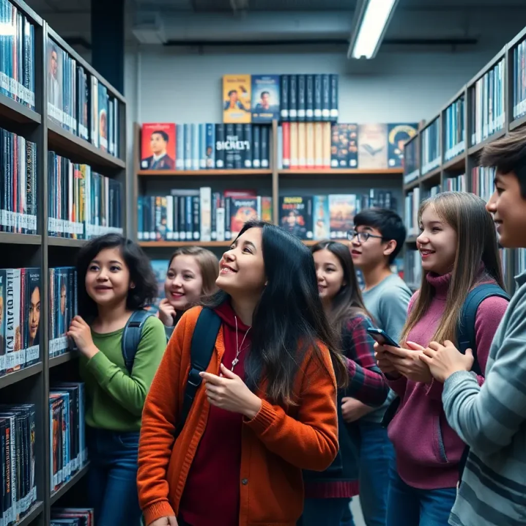 GVSU film students exploring the Criterion Closet collection in New York City