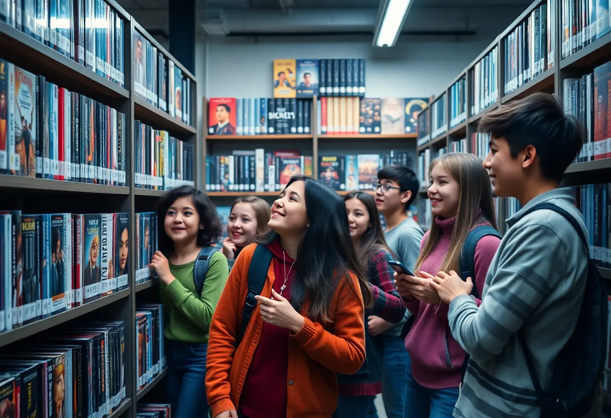 GVSU film students exploring the Criterion Closet collection in New York City
