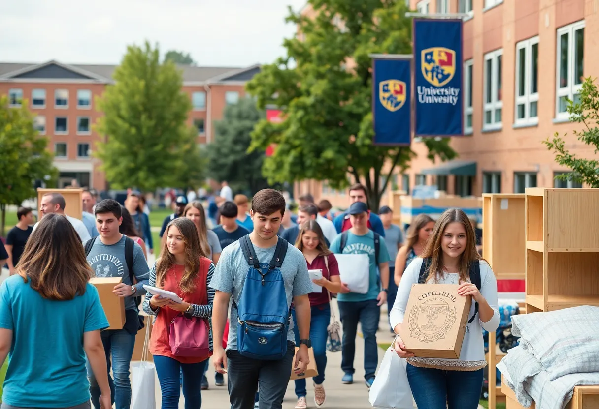Freshmen moving into GVSU dorms during orientation weekend