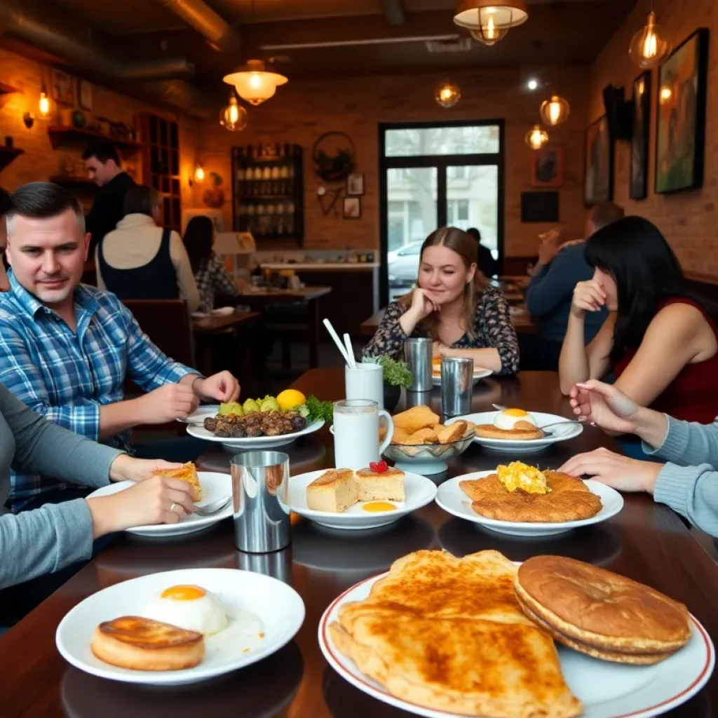 Customers dining at Lucy's Cafe for breakfast
