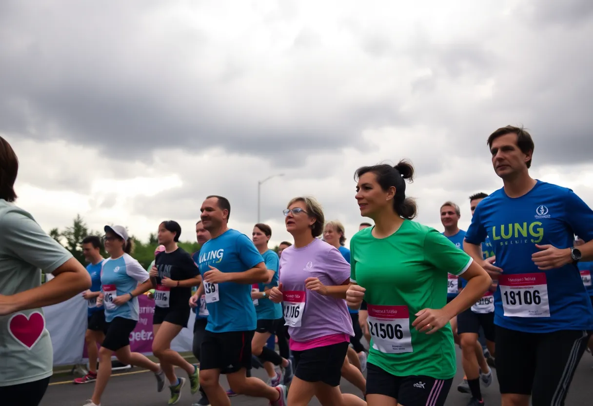 Participants running during the Lung Legacy 5K event.