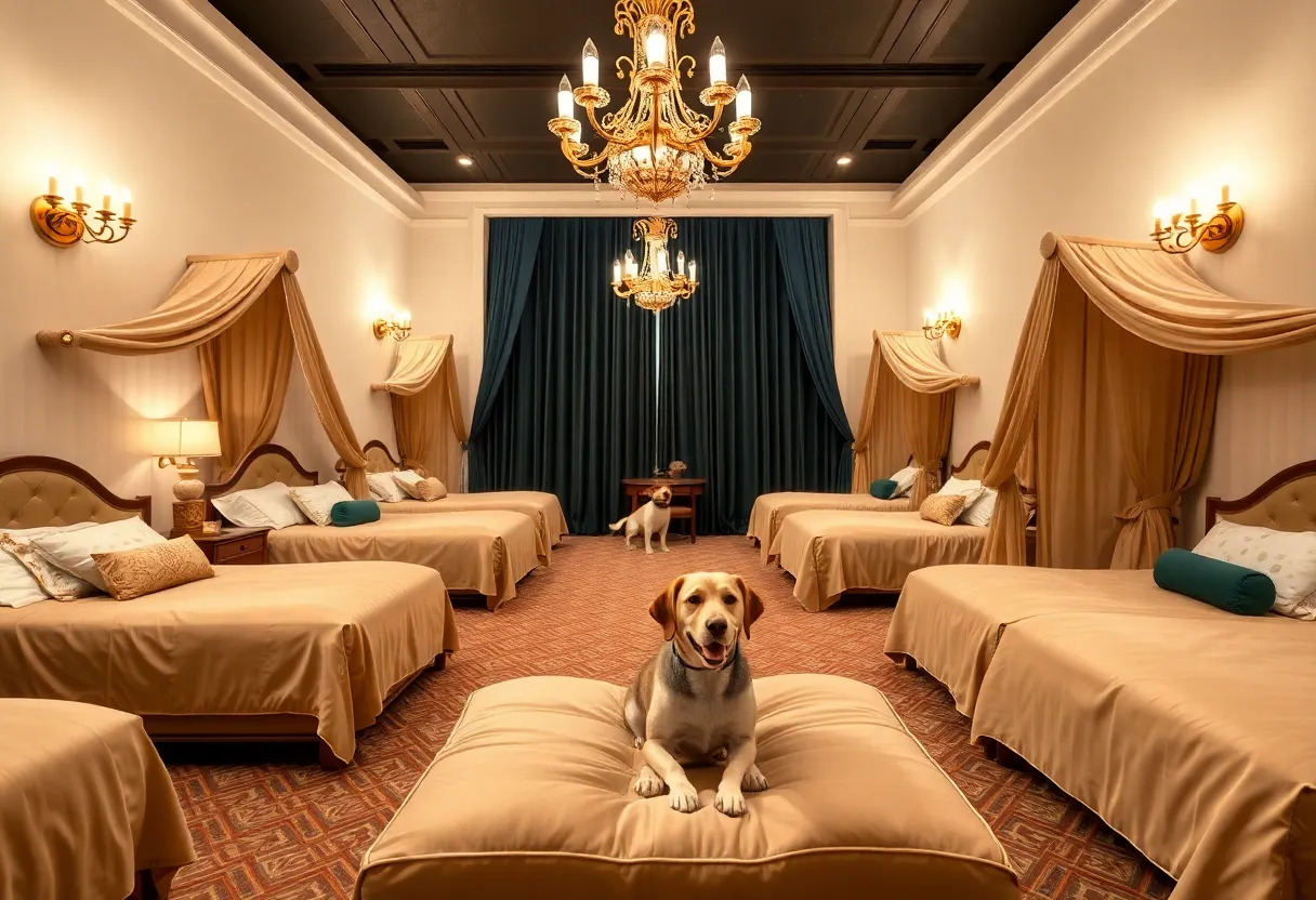Interior view of a luxury dog boarding facility