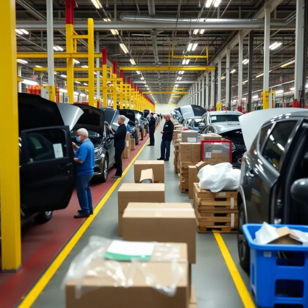 Workers in a Michigan automotive manufacturing plant