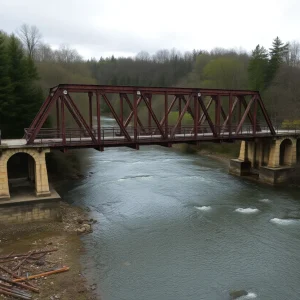 Old and deteriorating bridge in Michigan over a river