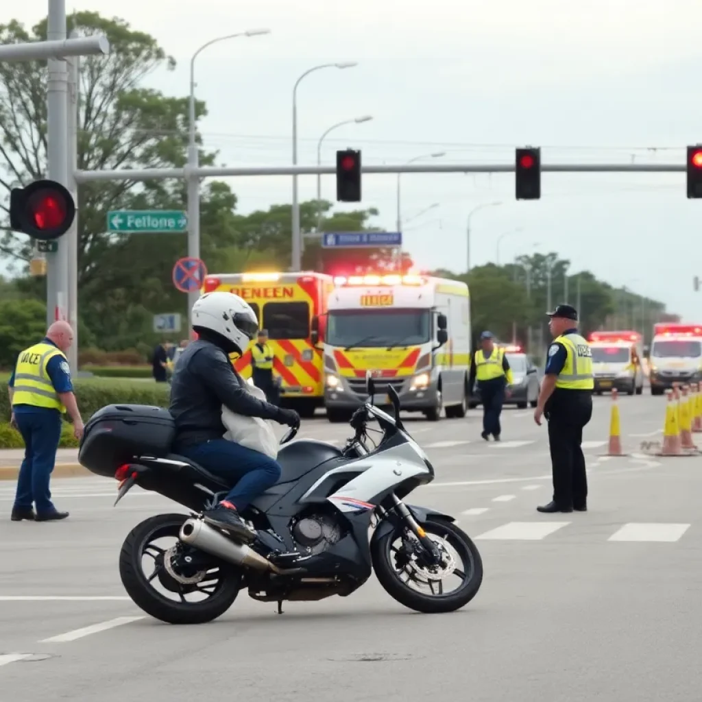 Emergency services attending to a motorcycle accident in Wyoming, Michigan.