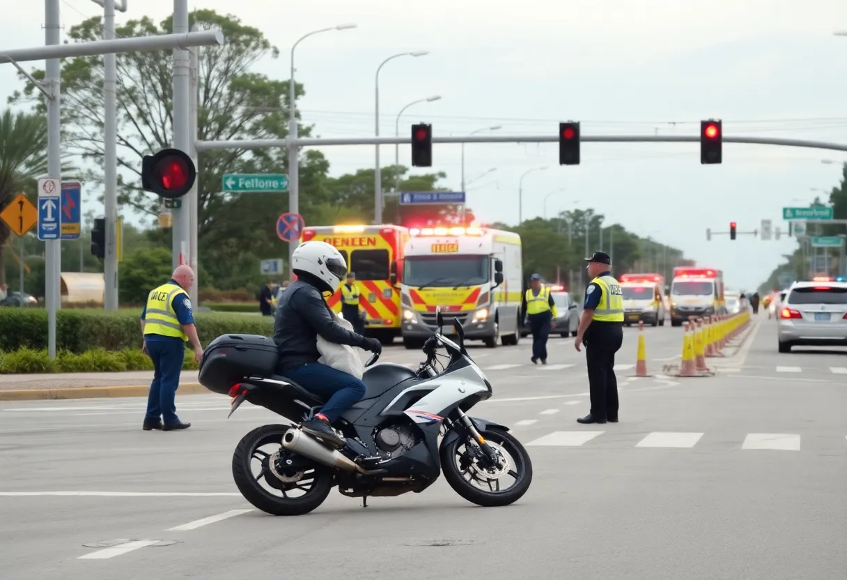 Emergency services attending to a motorcycle accident in Wyoming, Michigan.