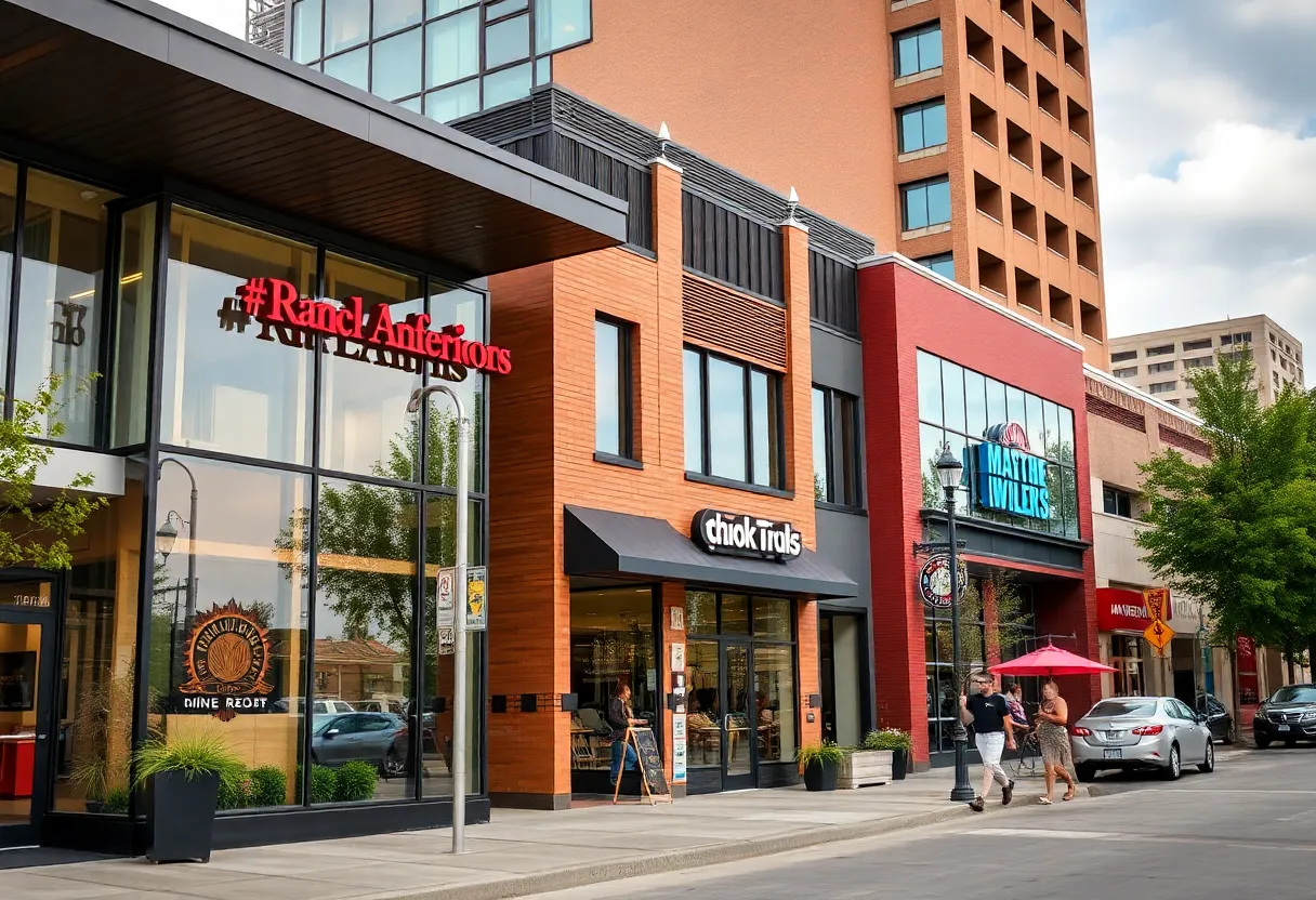Diverse Native American-owned businesses in a bustling Grand Rapids environment