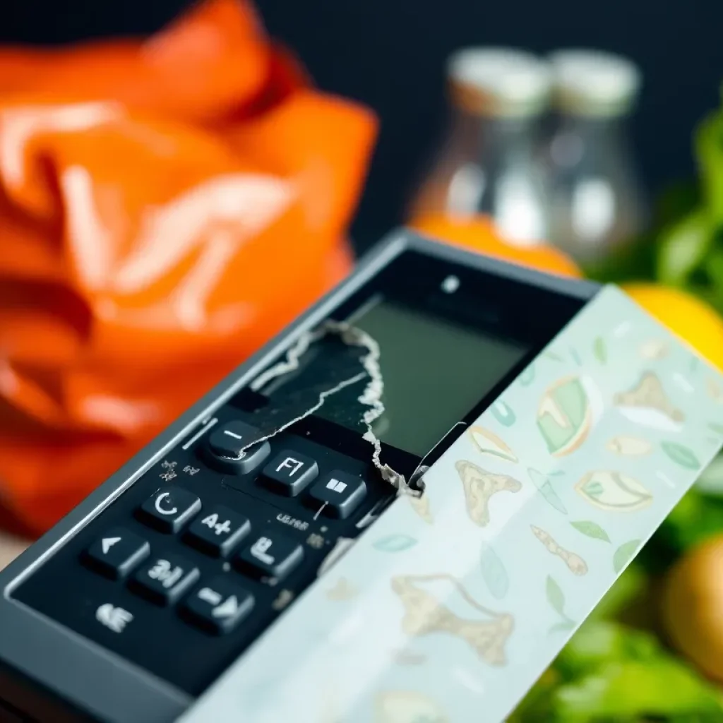 Illustration of an outdated electronic card system related to food assistance.