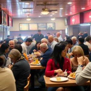 Scene of a Qdoba restaurant with minor chaos after a pepper spray incident