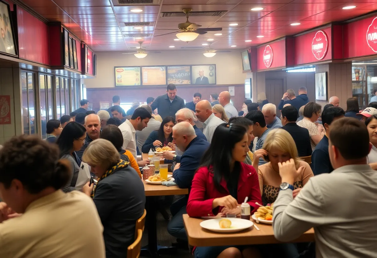 Scene of a Qdoba restaurant with minor chaos after a pepper spray incident