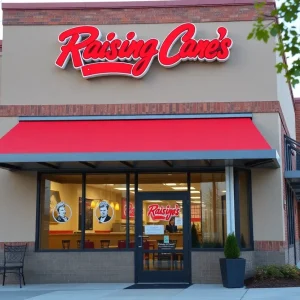 Exterior view of the new Raising Cane's location in Ann Arbor