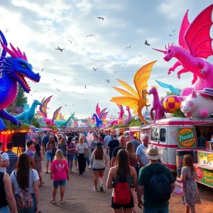 Festival scene with whimsical themes and lively atmosphere in Grand Rapids