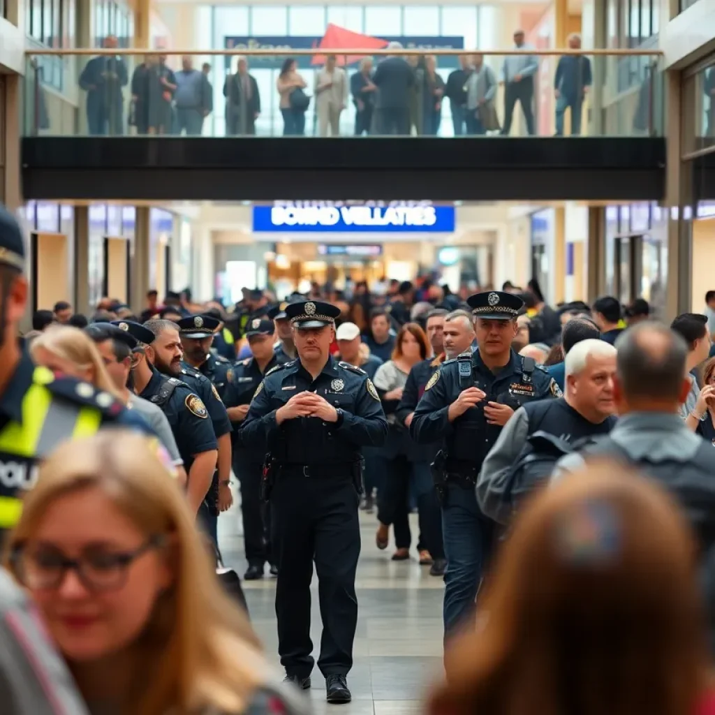 Police officers managing crowd safety at Rivertown Crossings Mall