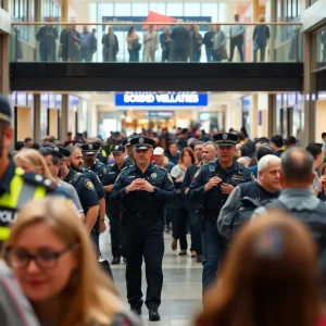 Police officers managing crowd safety at Rivertown Crossings Mall