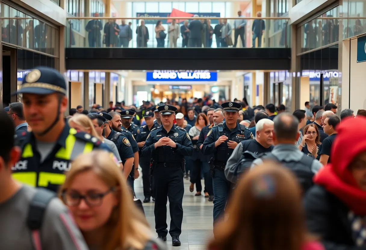 Police officers managing crowd safety at Rivertown Crossings Mall