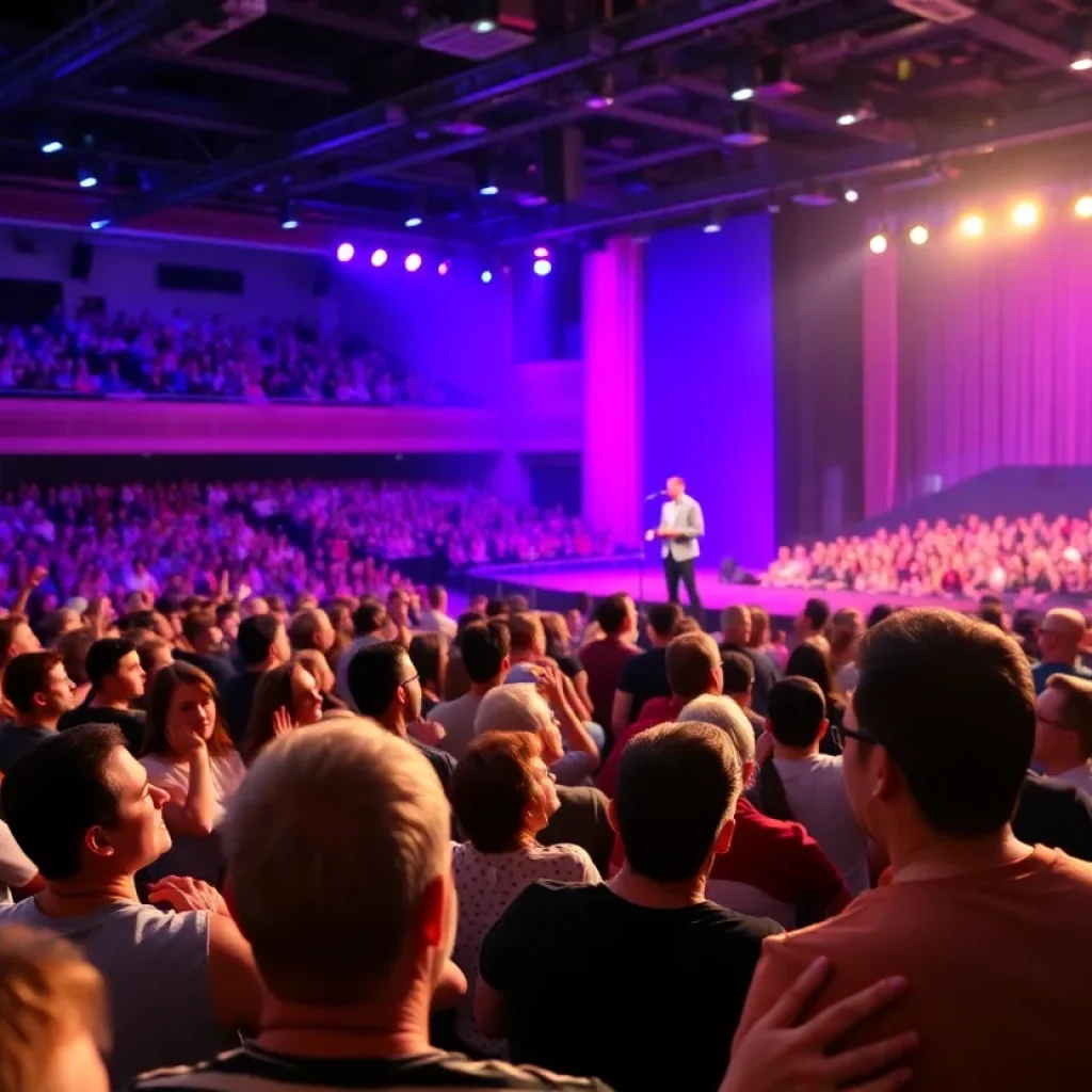 Audience enjoying a stand-up comedy performance at Van Andel Arena