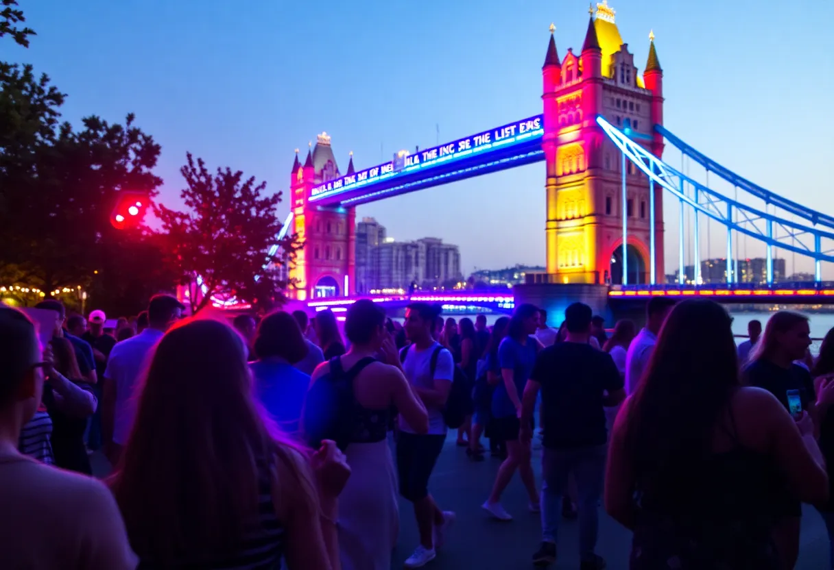 Silent disco participants dancing under the Blue Bridge in Grand Rapids
