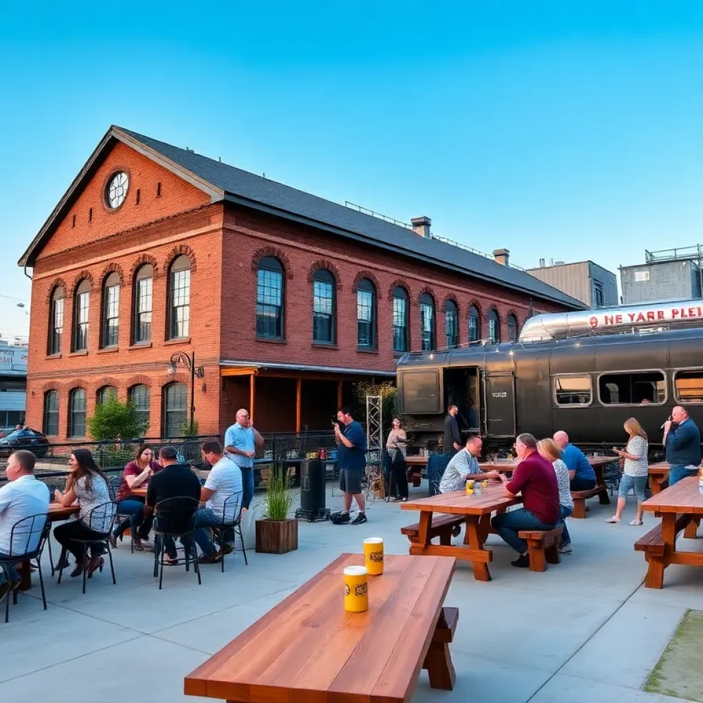 Outdoor celebration for the opening of Six Spoke Brewing in Corktown, Detroit