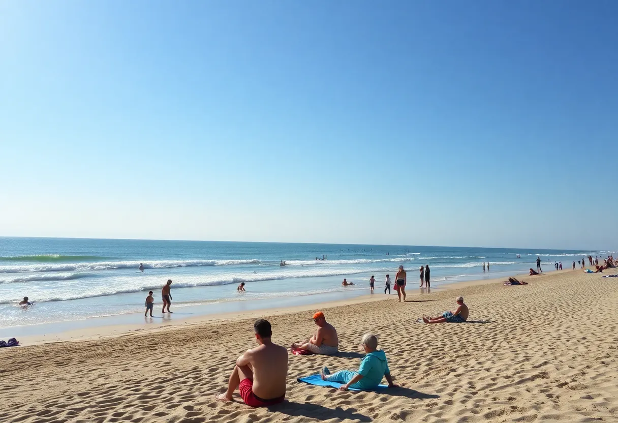 People enjoying a sunny day at Lake Michigan beach