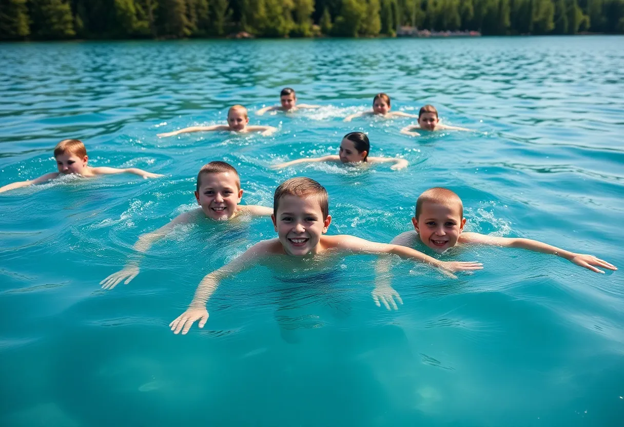 Group of teenagers swimming in one of the Great Lakes
