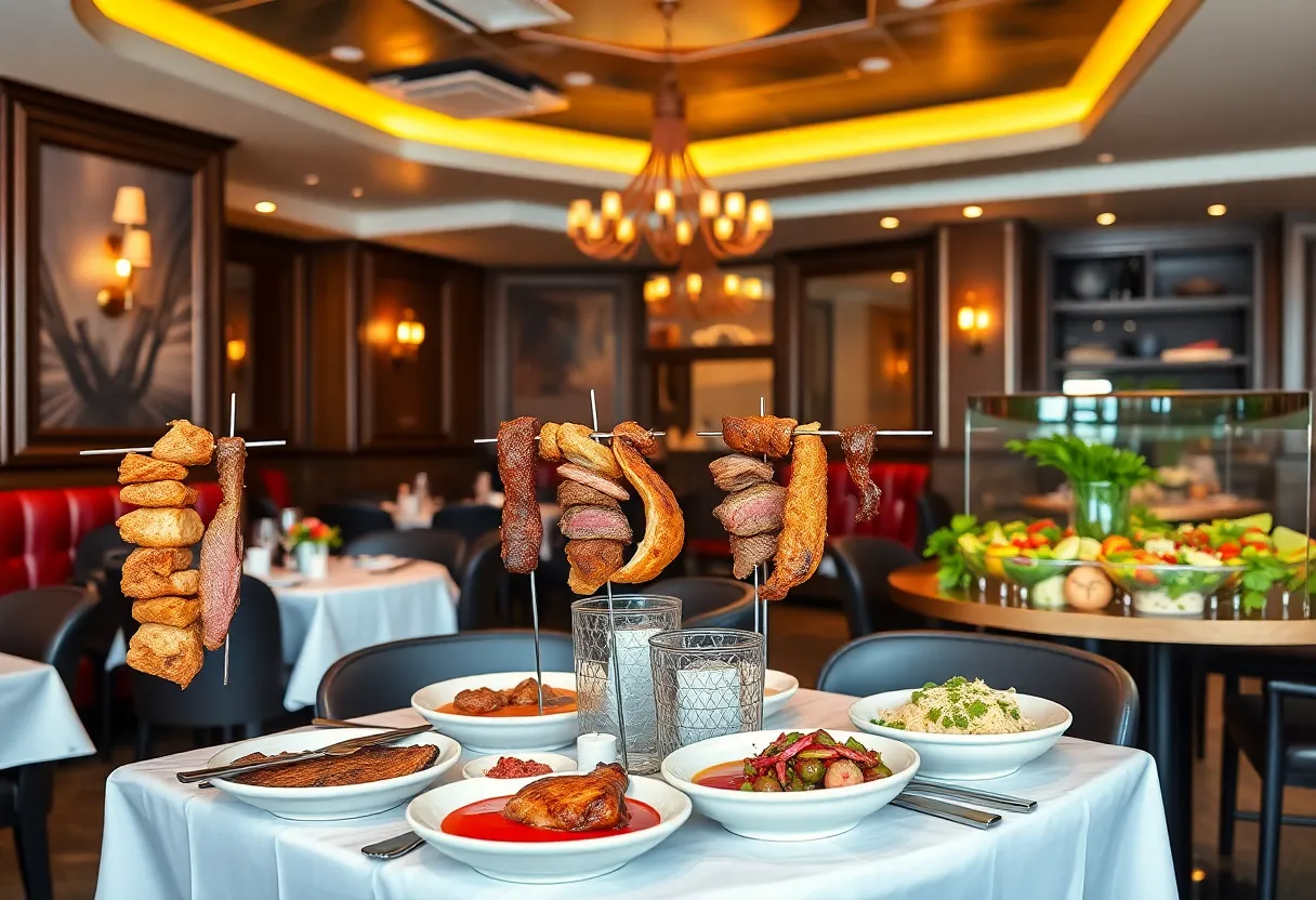 Interior view of Texas de Brazil restaurant with dining setup
