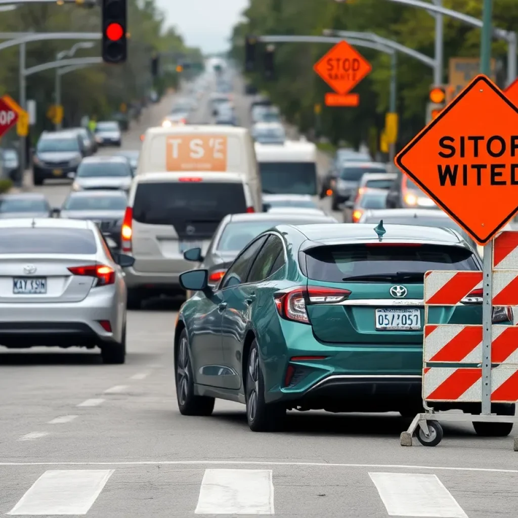 Traffic congestion in downtown Grand Rapids due to road construction