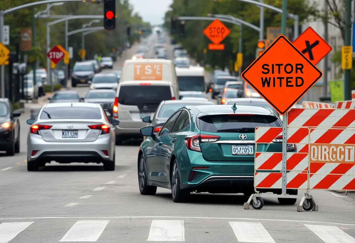 Traffic congestion in downtown Grand Rapids due to road construction