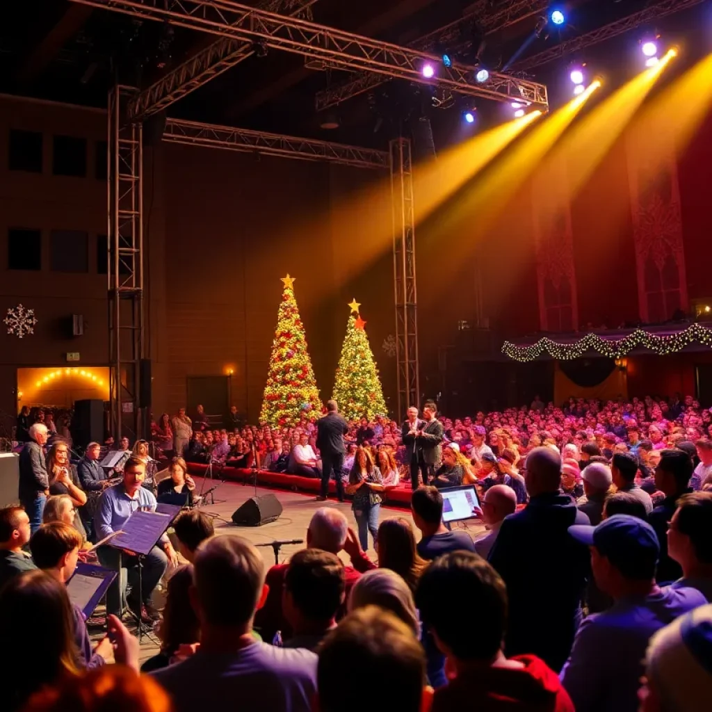Audience enjoying a holiday concert with a symphony