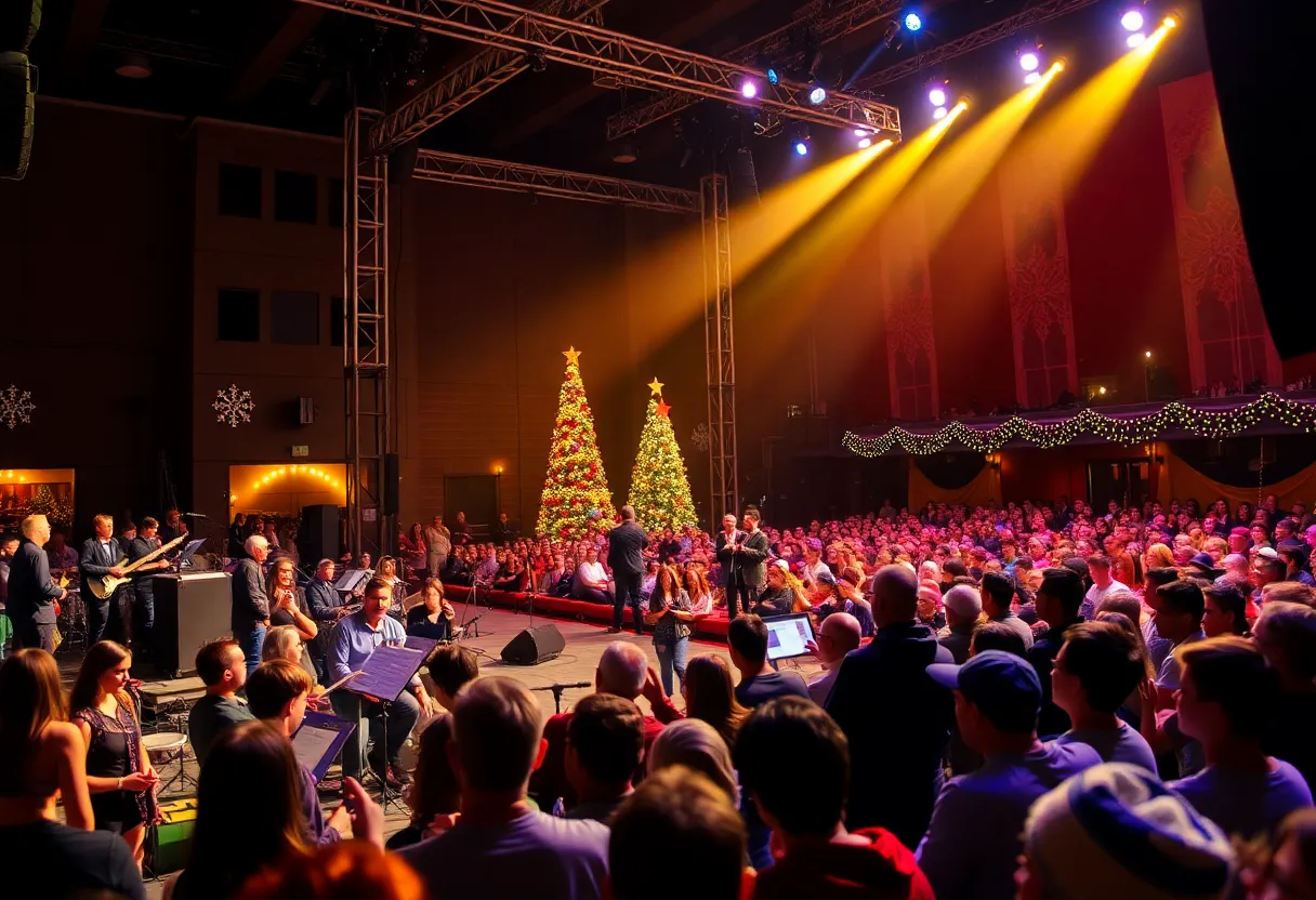 Audience enjoying a holiday concert with a symphony
