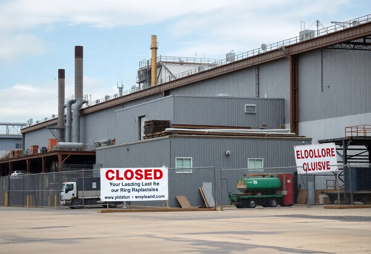 Utz Brands manufacturing facility building with closure signs.