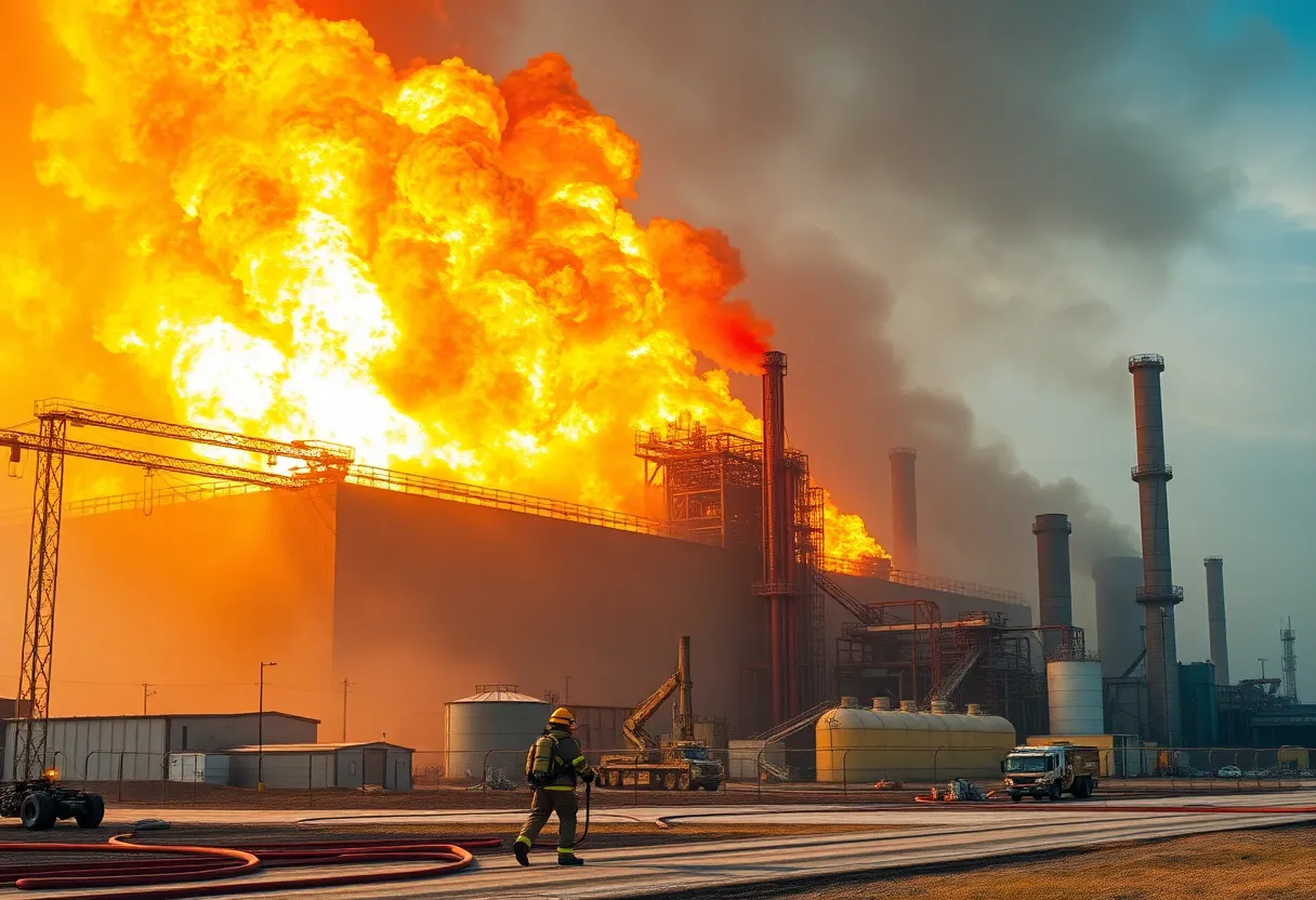 Firefighters battling a fire at an industrial facility in Walker Michigan