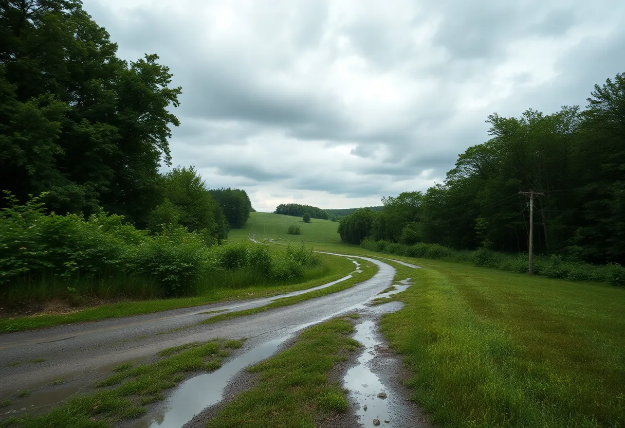 Lush West Michigan landscape after rainfall with clear blue skies.