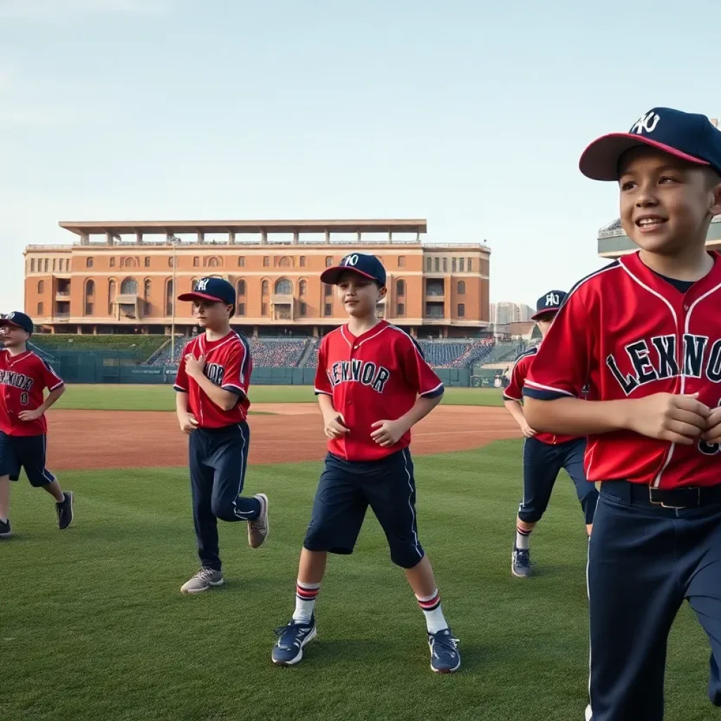 Young baseball players practicing on the field