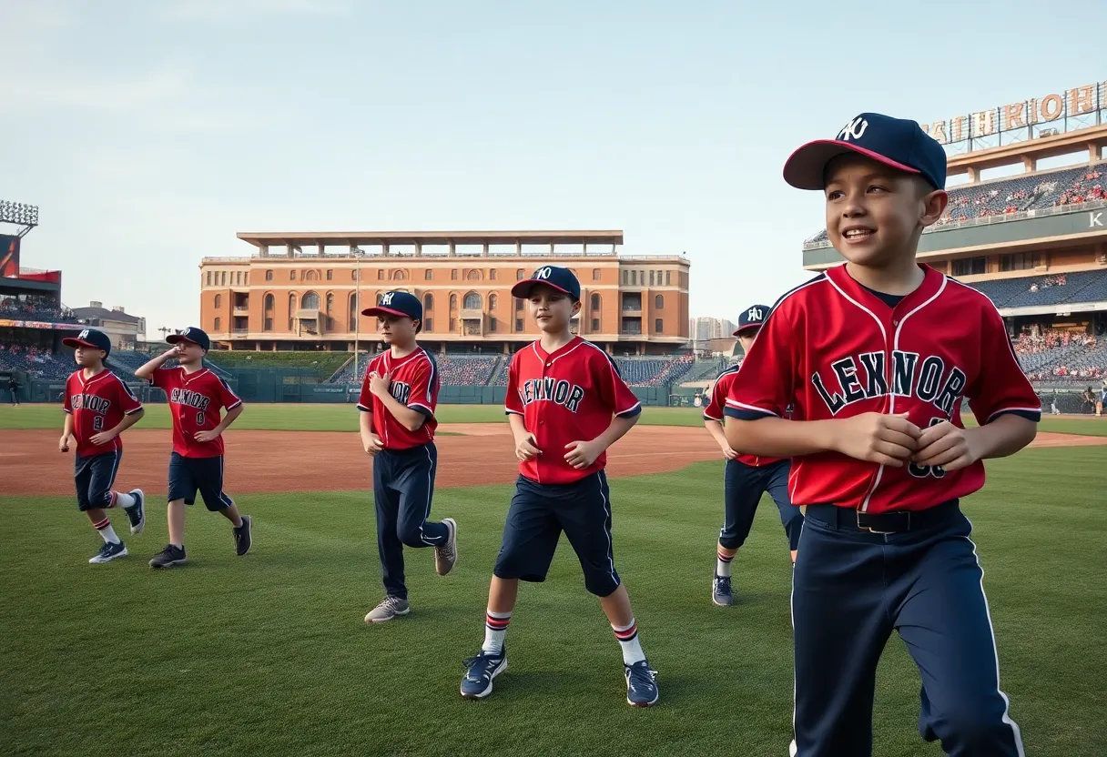 Young baseball players practicing on the field