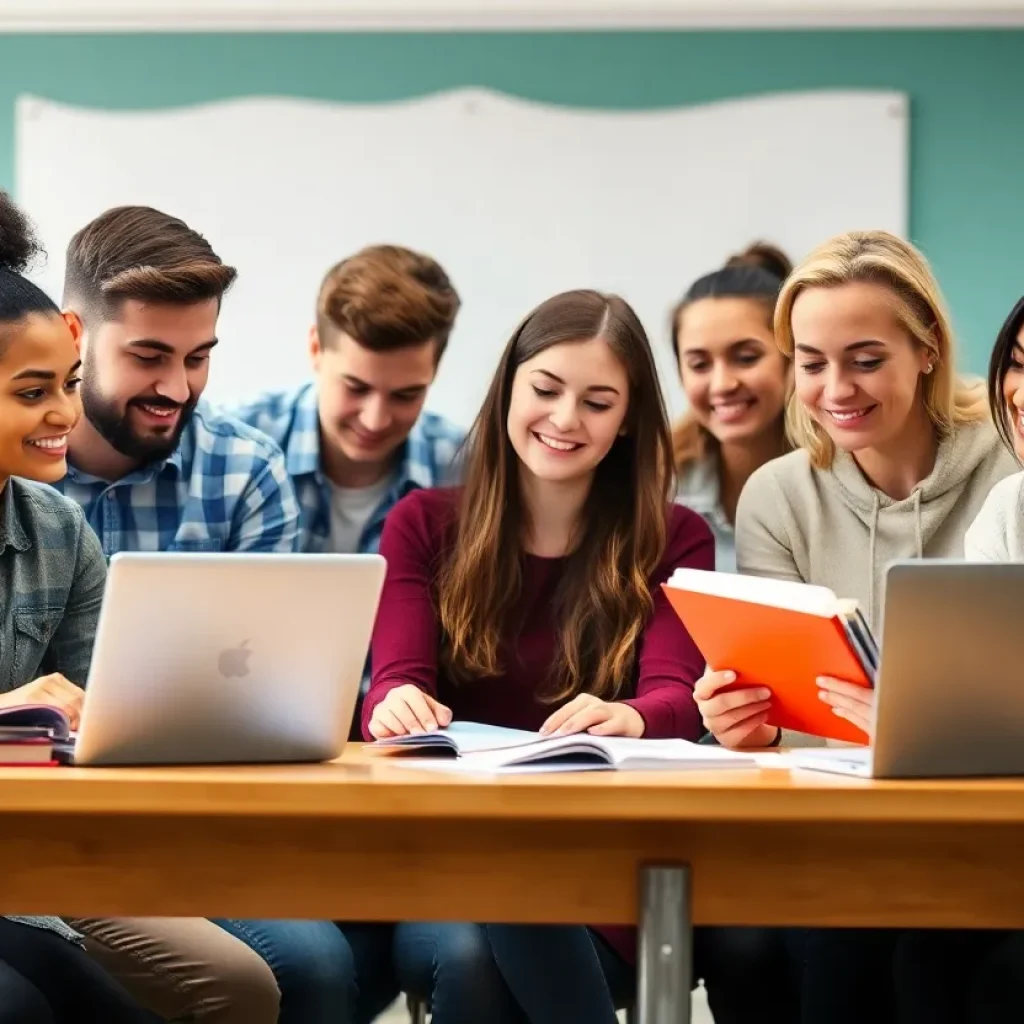 Group of aspiring educators working together in a classroom