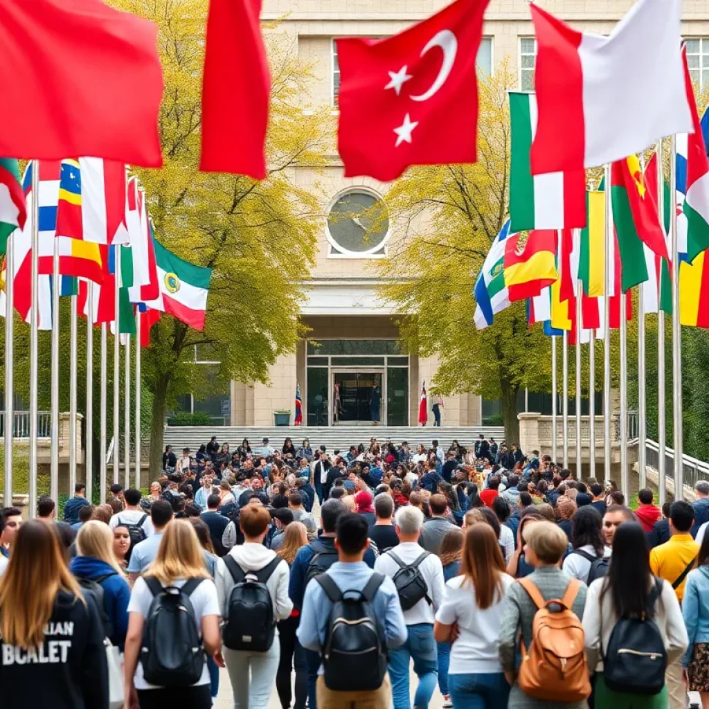 Calvin University campus with students of diverse nationalities