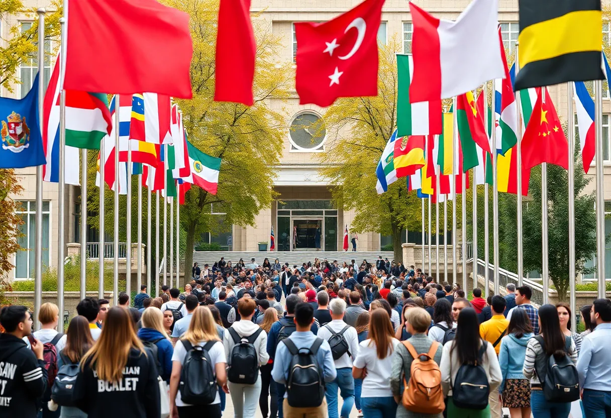 Calvin University campus with students of diverse nationalities