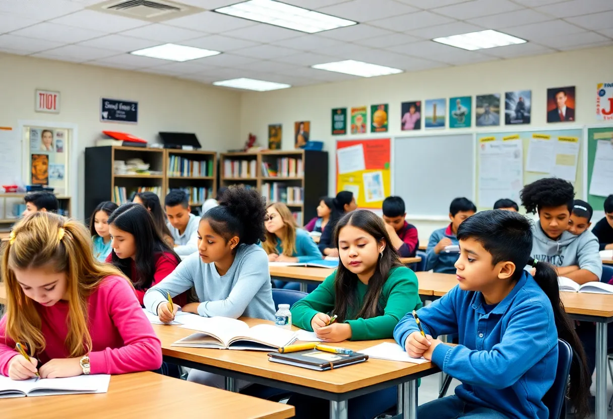 A classroom at City High Middle School with students actively participating in educational activities.