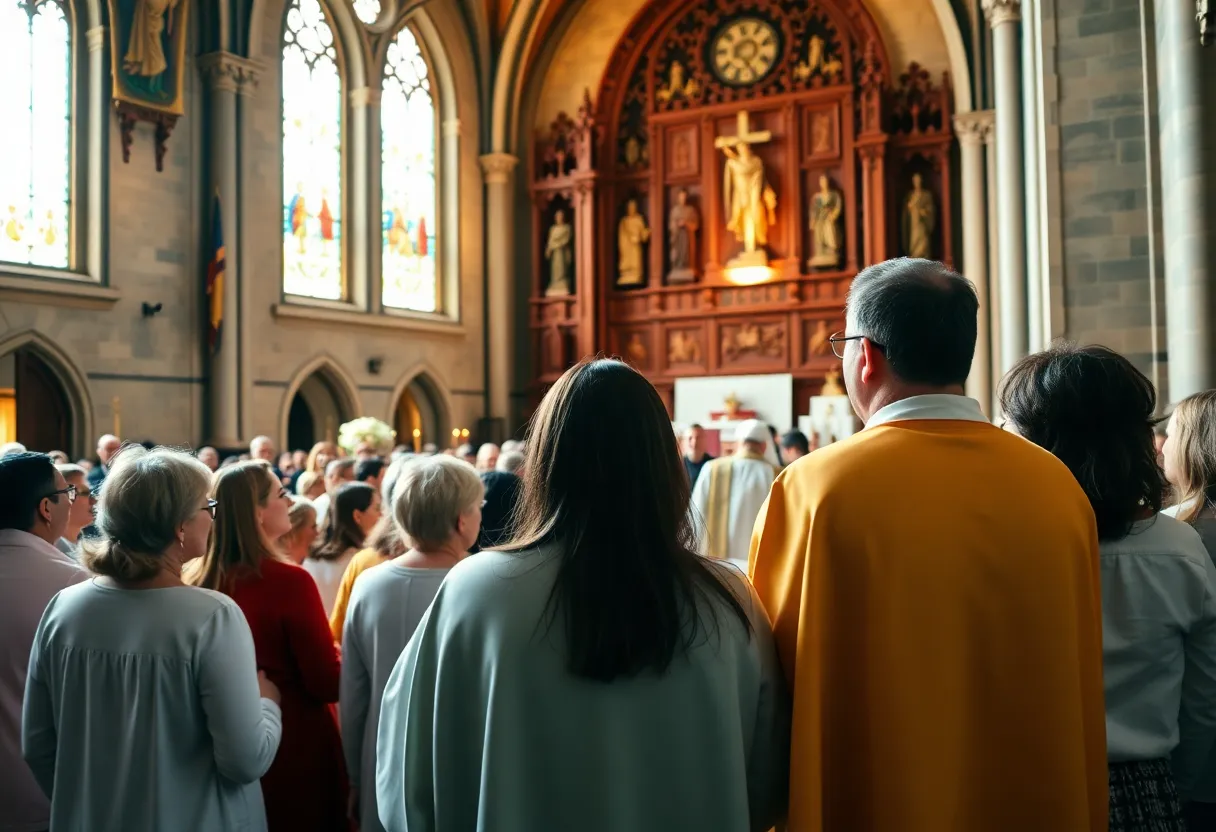 Community gathering for deacon ordination celebration.