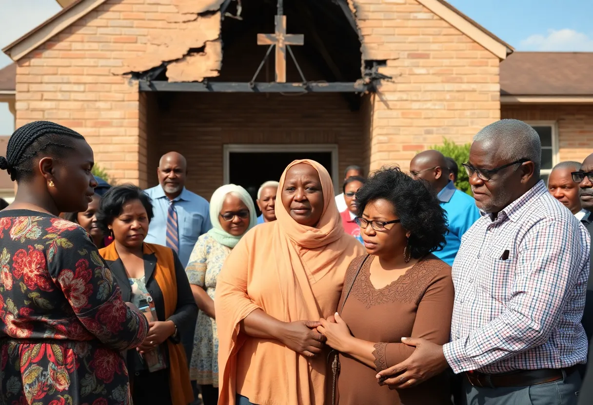 Community members supporting renovation efforts for a fire-damaged church