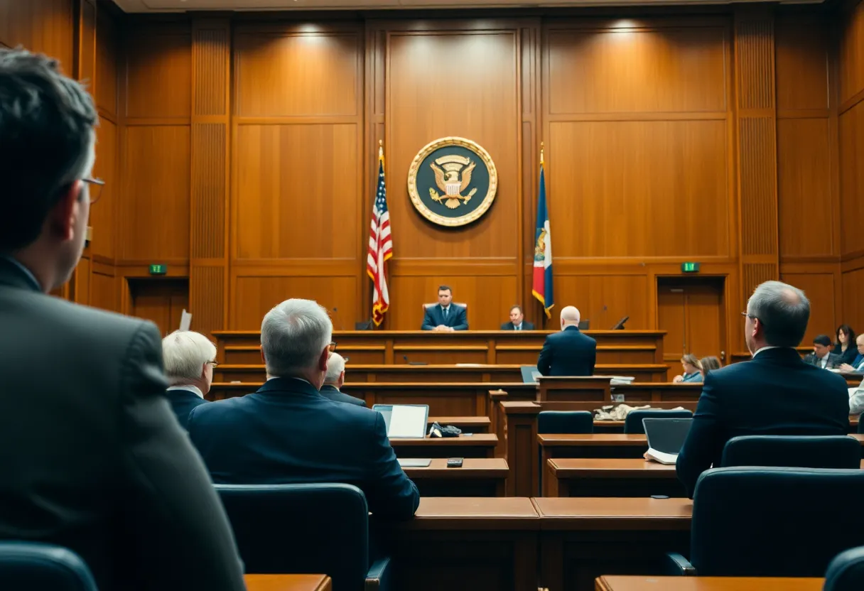 A judge presiding over a courtroom session