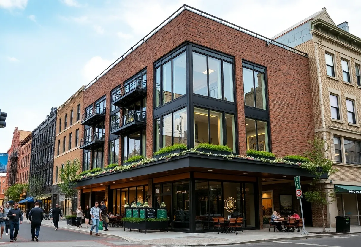 Illustration of a downtown Ann Arbor renovation project with construction activity.