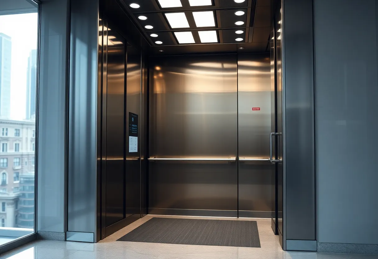 Modern elevator in urban environment symbolizing service expansion