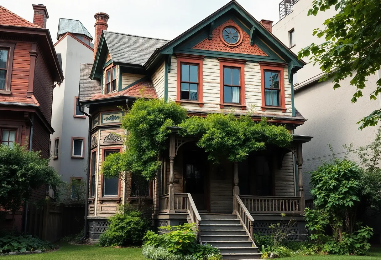 Colorful fixer-upper houses in a neighborhood ready for renovation